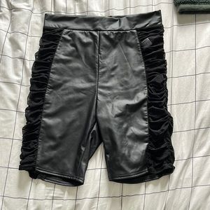 Pleather Mesh Biker Shorts